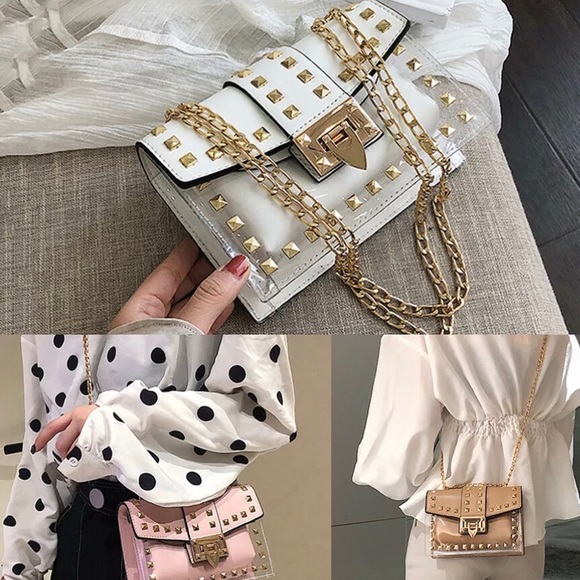 Leather Handbag Rivet Transparent 2 IN 1 Clear Bag - Picture 5 of 5